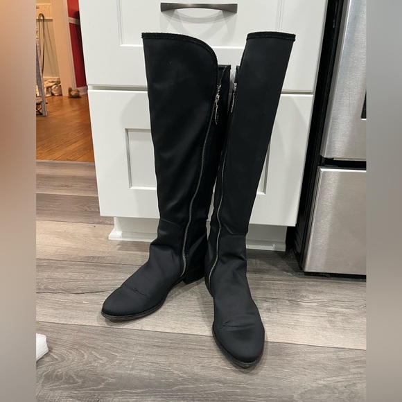 Donald J Pliner 7.5 Tall Textile Zipper OverTheKnee BLK Boots w leather soles - Picture 5 of 16